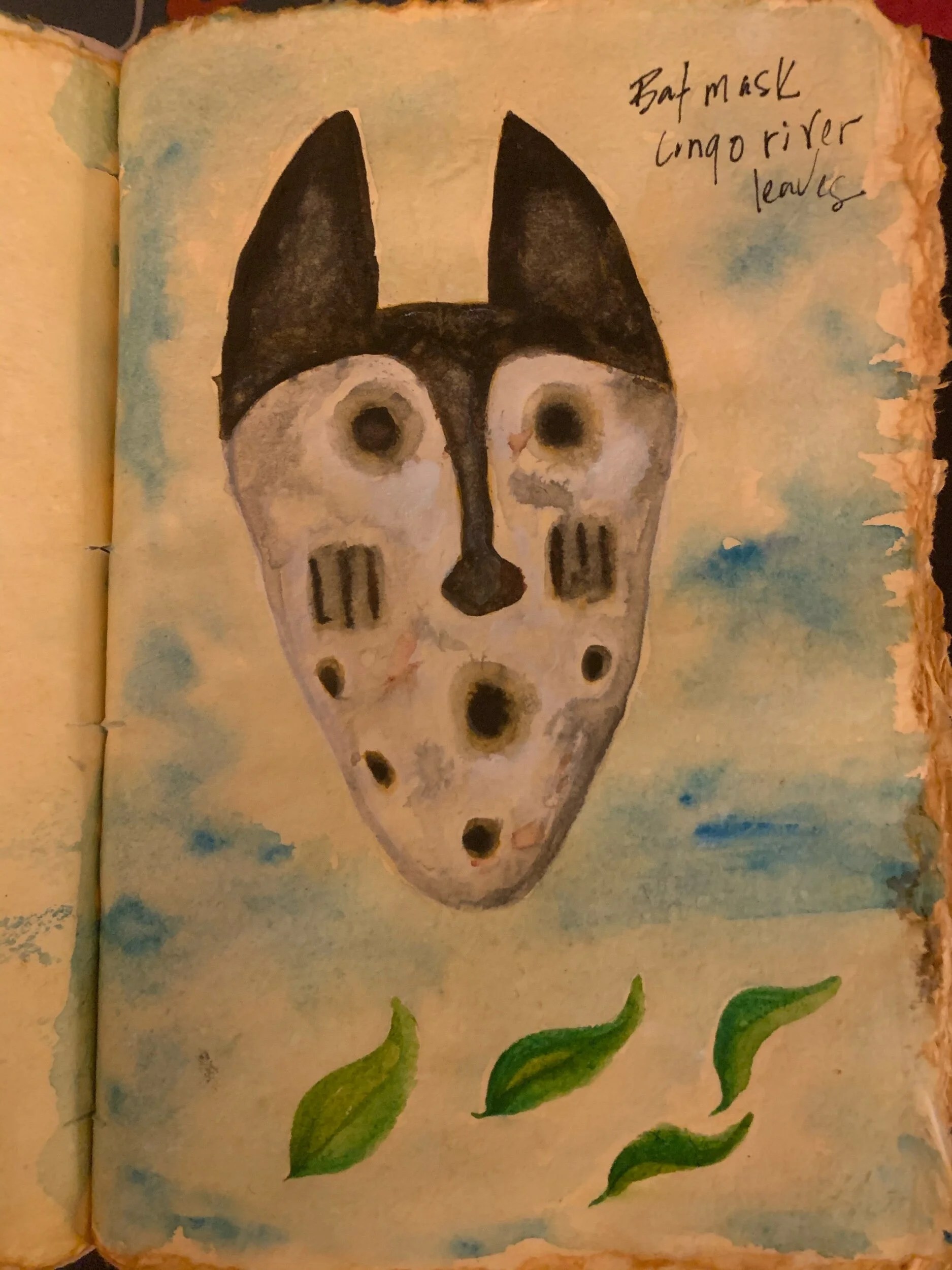  Bat mask, Congo River, Leaves  